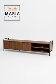 Dark Wood TV Stand with Black Metal Frame and Open Shelves-size 180CM