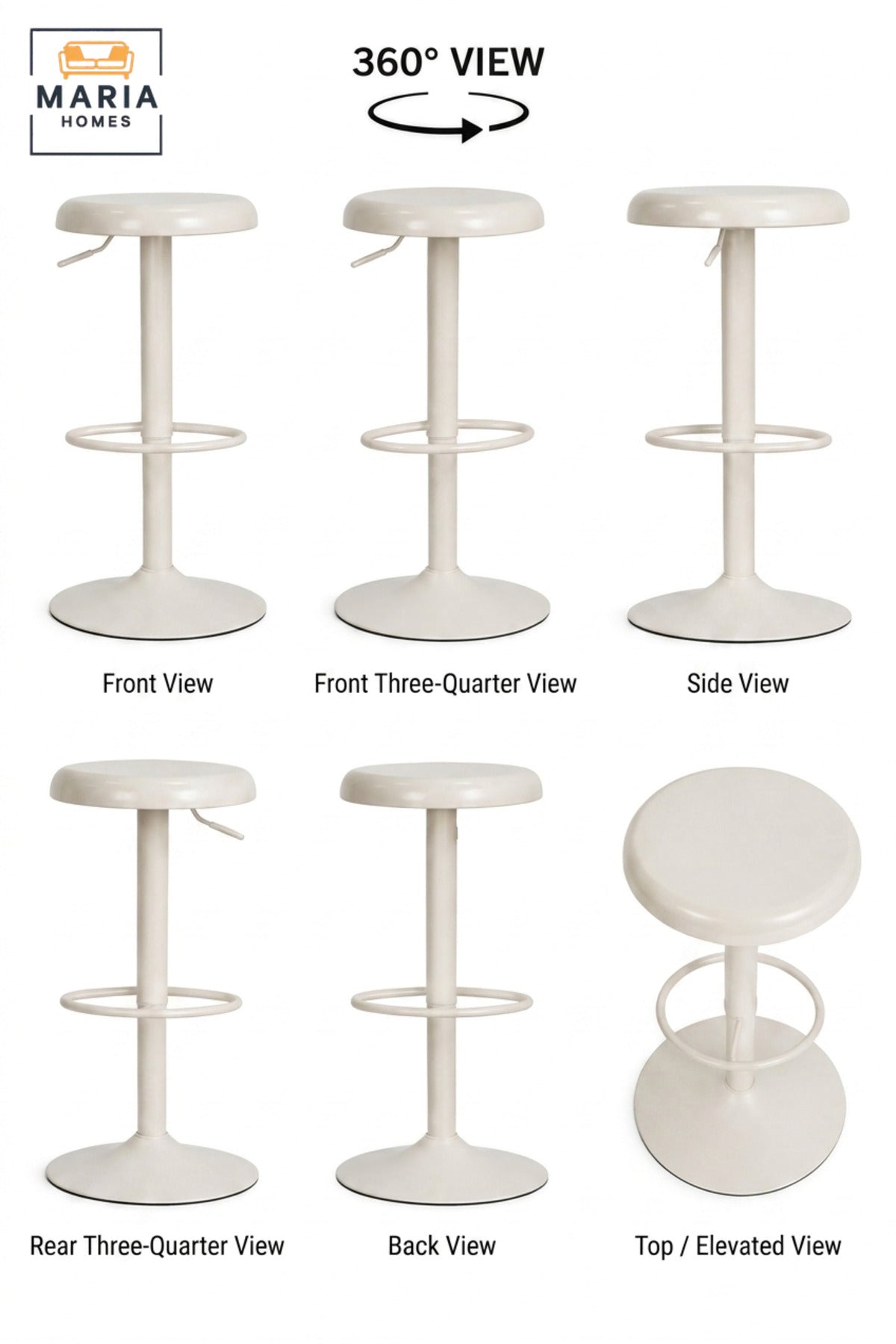 Modern White Adjustable Bar Stool with Round Padded Seat, Footrest & Pedestal Base, Contemporary Counter Stool for Kitchen Island Home Bar Café