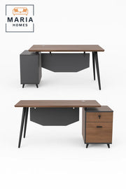 Modern Executive Office Desk with Storage Drawers Ð Dual-Tone Wood & Grey Finish