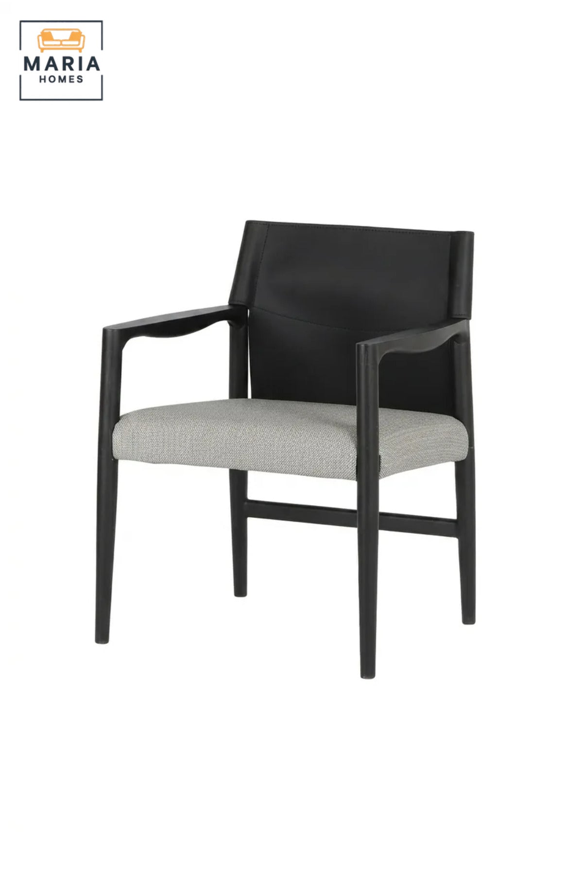 Modern Black Dining Chair with Armrests, PU Leather Backrest and Grey Upholstered Seat for Dining Room, Kitchen, Restaurant and Office