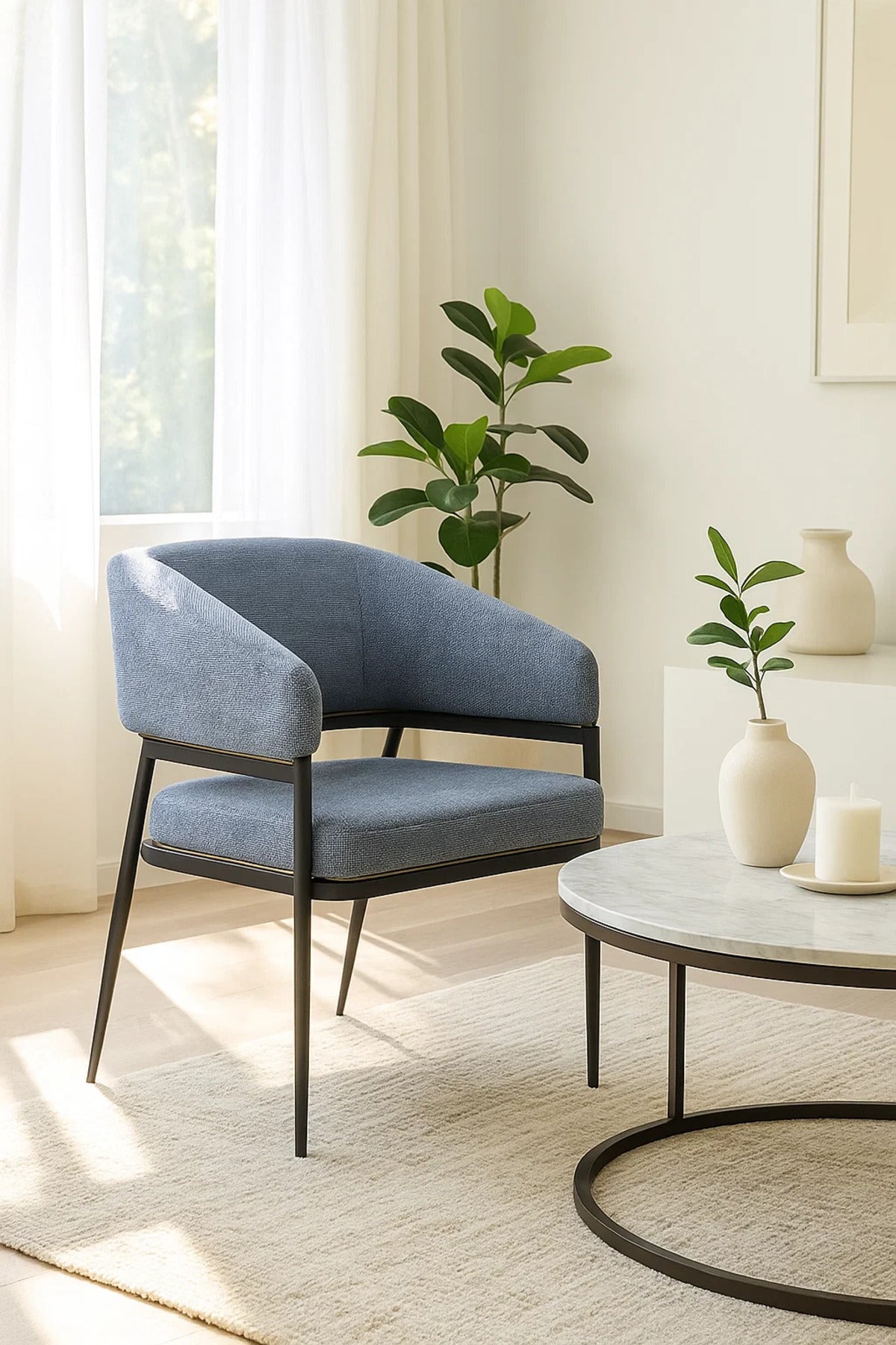 Blue Fabric Accent Chair | Modern Comfortable Armchair for Living Room, Office & Hotel Lobby Decor