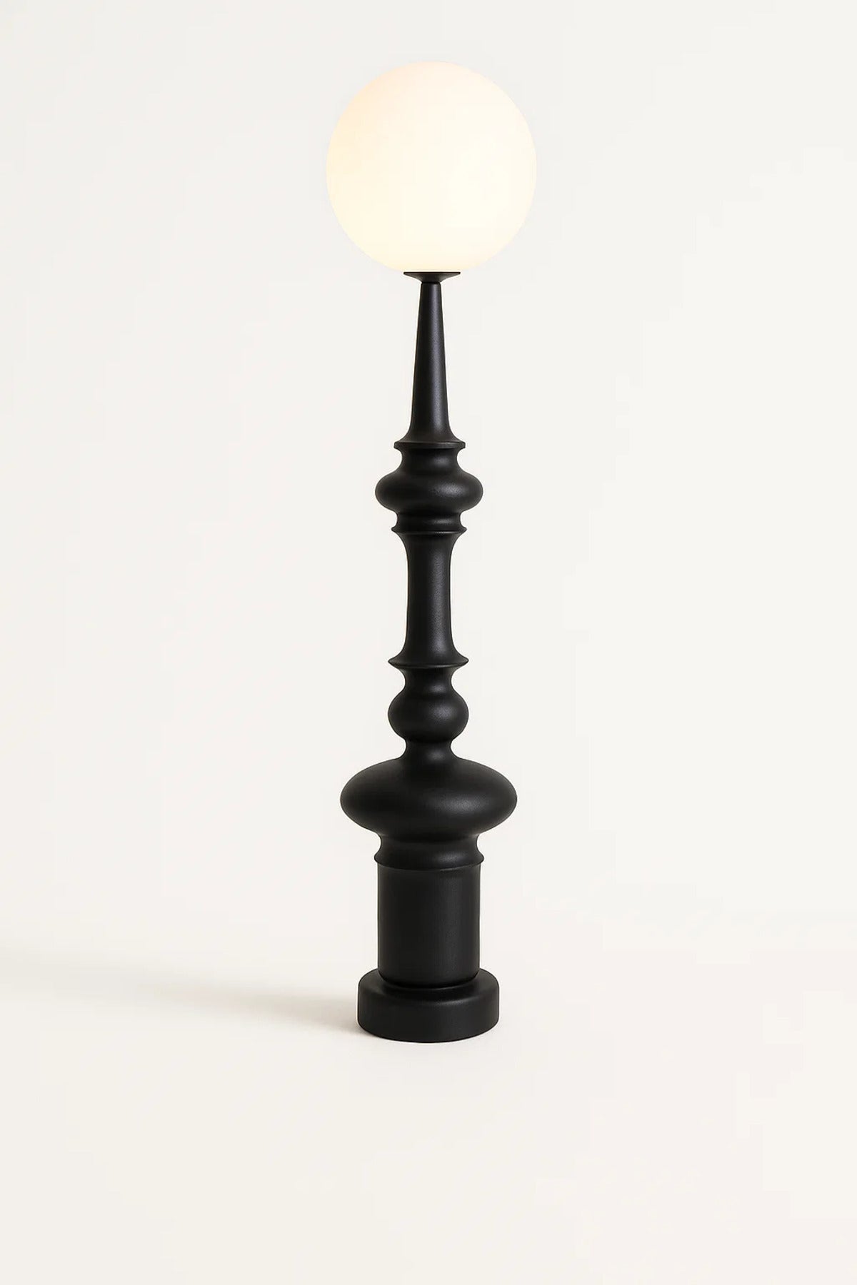 Sculptural Black Floor Lamp with Frosted Globe Shade
