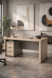 Modern Office Desk 120cm Light Wood Top with 3 Drawers & Lock Grey Frame Study Workstation
