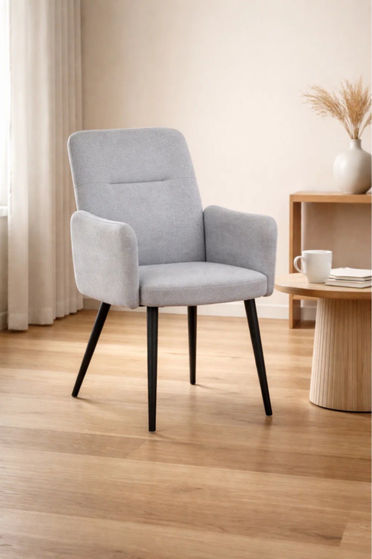 Light Grey Armchair with Black Metal Legs, 90x55x47 CM light grey armchair Dining Room