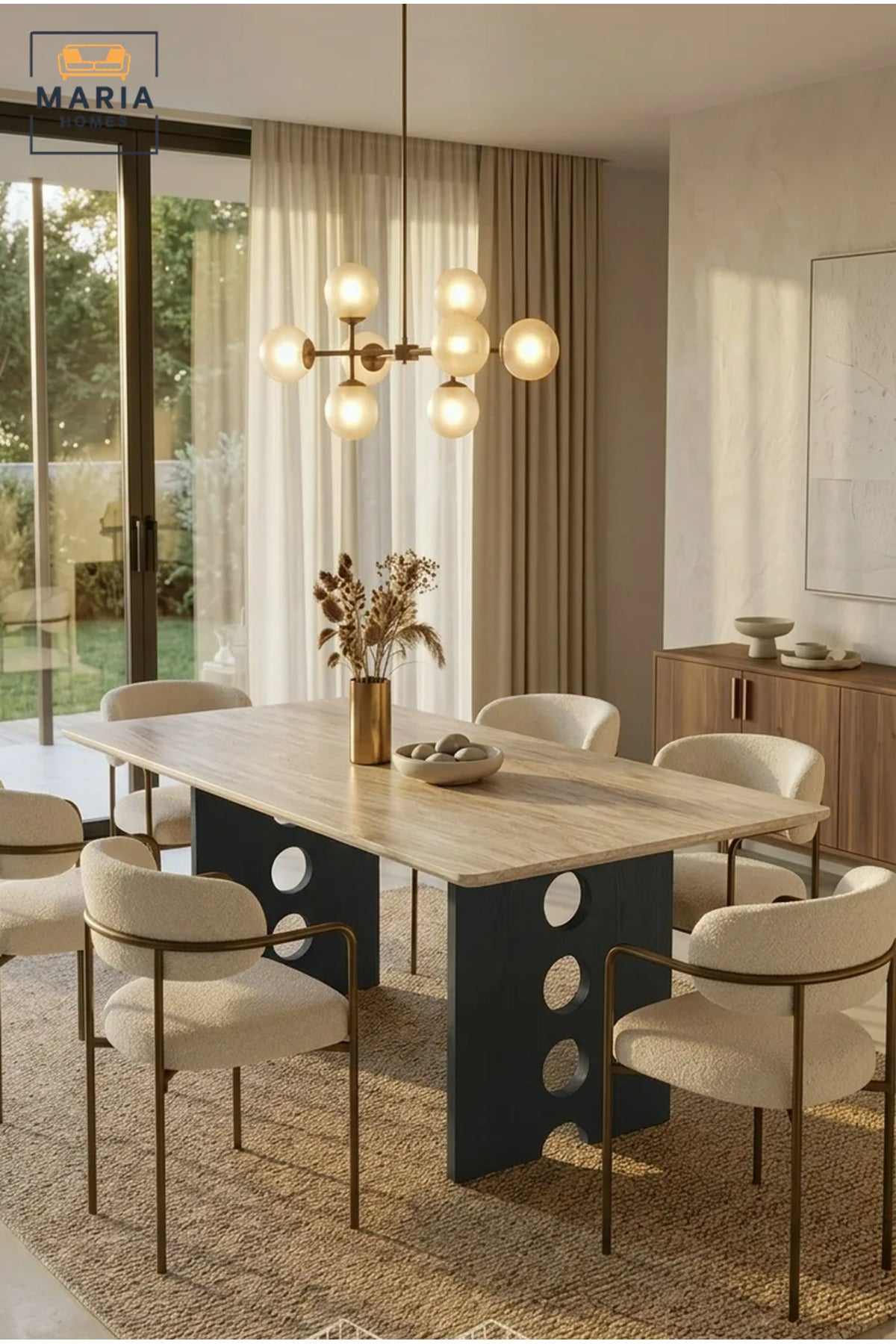 Modern Rectangular Dining Table with Wooden Top and Decorative Cut-Out Base, Contemporary Table for Dining Room, Kitchen, Café and Restaurant
