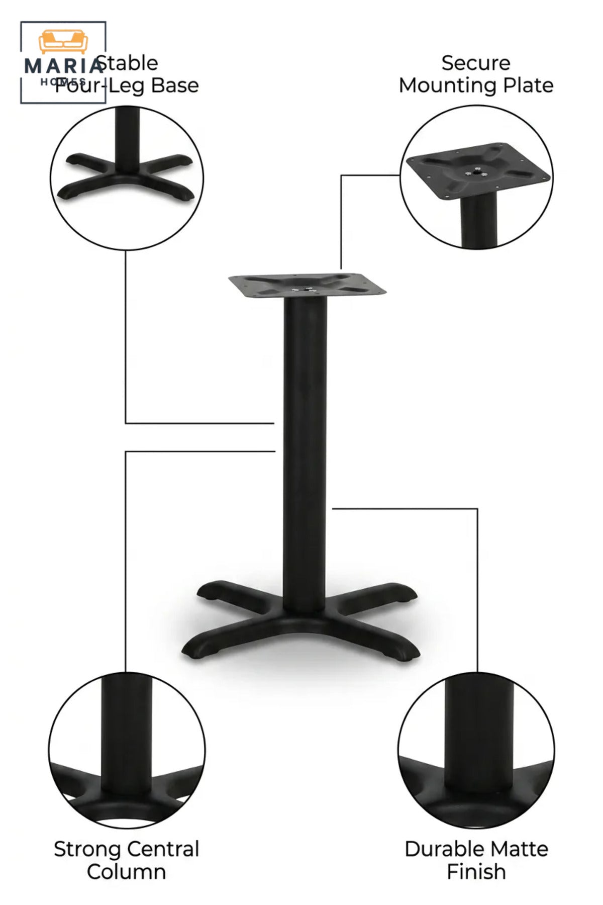 Black Metal Restaurant Table Base – 72 cm Heavy Duty Dining Table Pedestal with Cross Base
