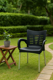 Modern Black Plastic Outdoor Armchair for Garden, Patio & Balcony Stylish and Comfortable Design
