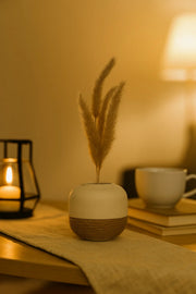 White Ceramic Round Rope Vase Ð Modern Decorative Flower Pot for Home and Office DŽcor