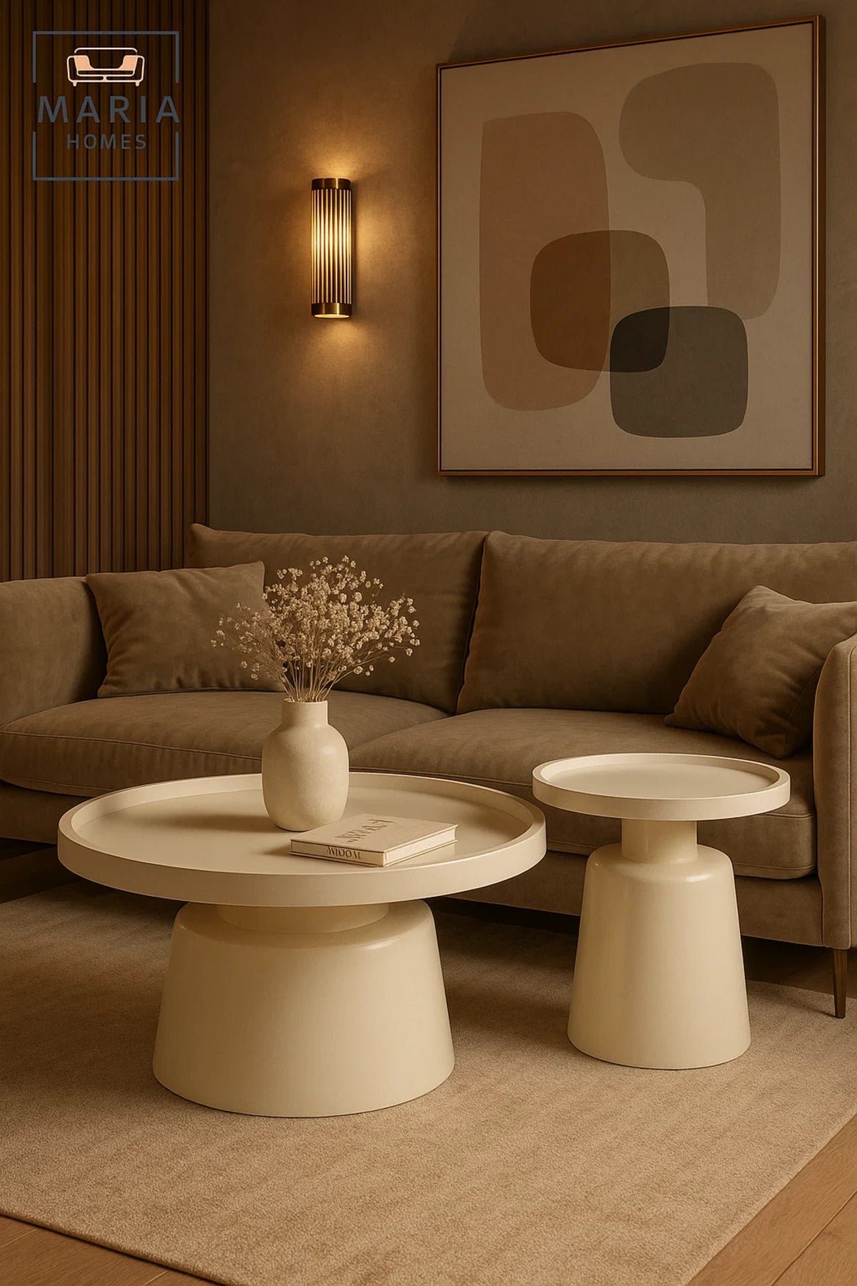 Modern White Tea Table Set 1+1 √ê Round Coffee Table and Side Table 70_70_40 / 50_50_50