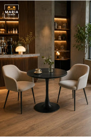 Modern Round Dining Table 70cm Black Marble-Effect Top with Black Pedestal Base √ê Contemporary Bistro & Caf≈Ω Table