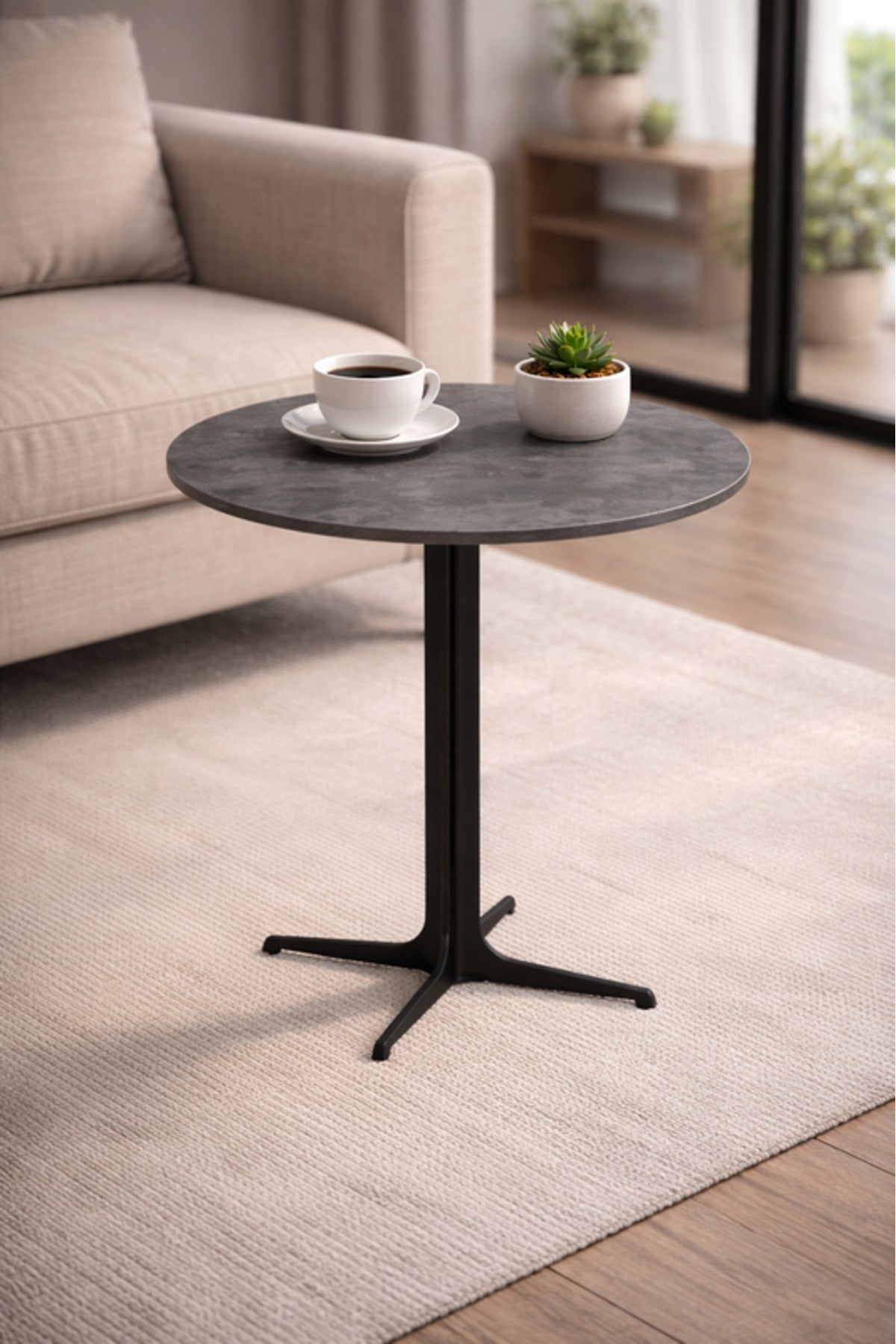 Round Coffee Table Grey Wooden Top Metal Base 60x60x75cm Modern Caf≈Ω round coffee table