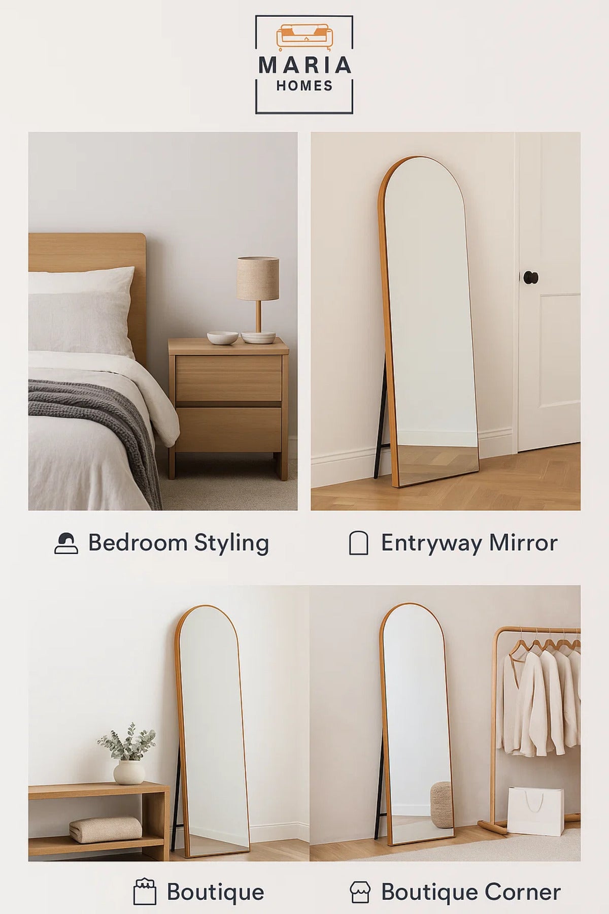 Modern Arched Standing Mirror in Walnut Finish Ð 160x60 cm Full-Length Dressing Mirror