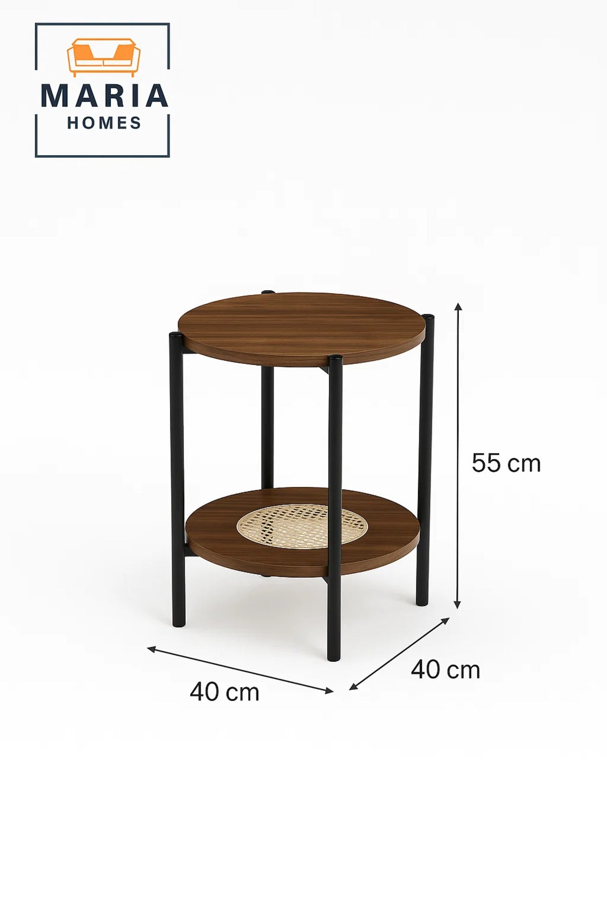Modern Brown Side Table √ê Round Coffee Table with Rattan Storage Shelf 40_40_55 cm
