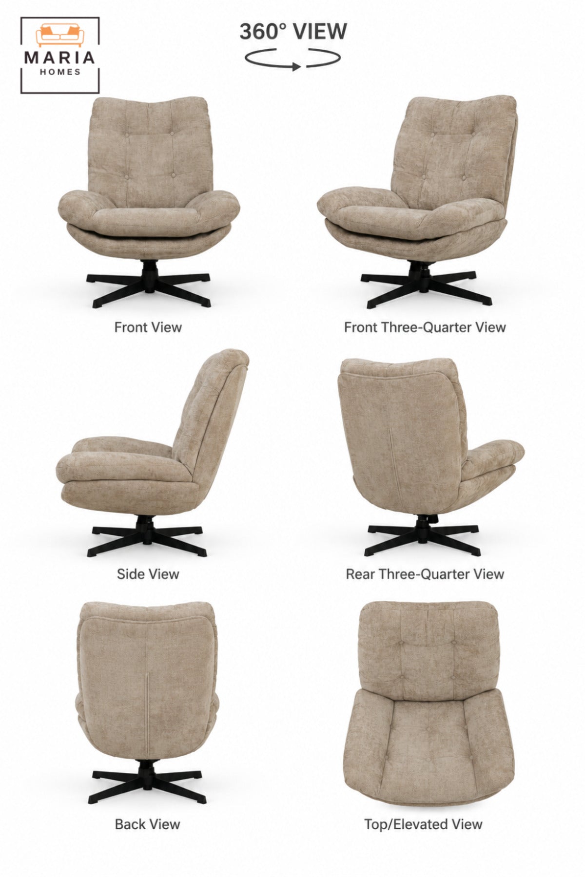 Modern Swivel Lounge Chair with Tufted High Backrest & Deep Cushioned Seat | Contemporary Accent Chair for Living Room, Bedroom, Office & Reading Area