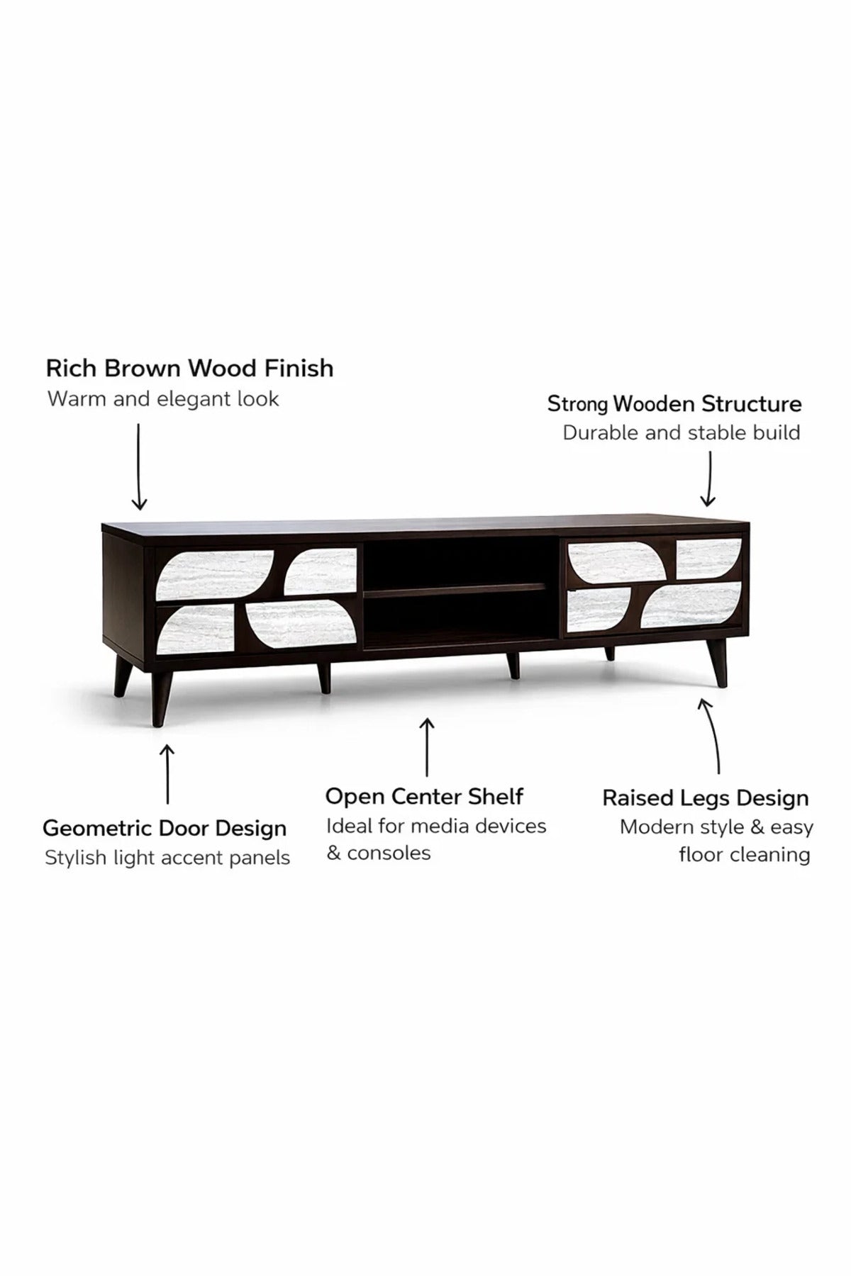 Premium 180cm TV Stand Media Unit with Artistic White Door Panels and Open Shelf for Living Room