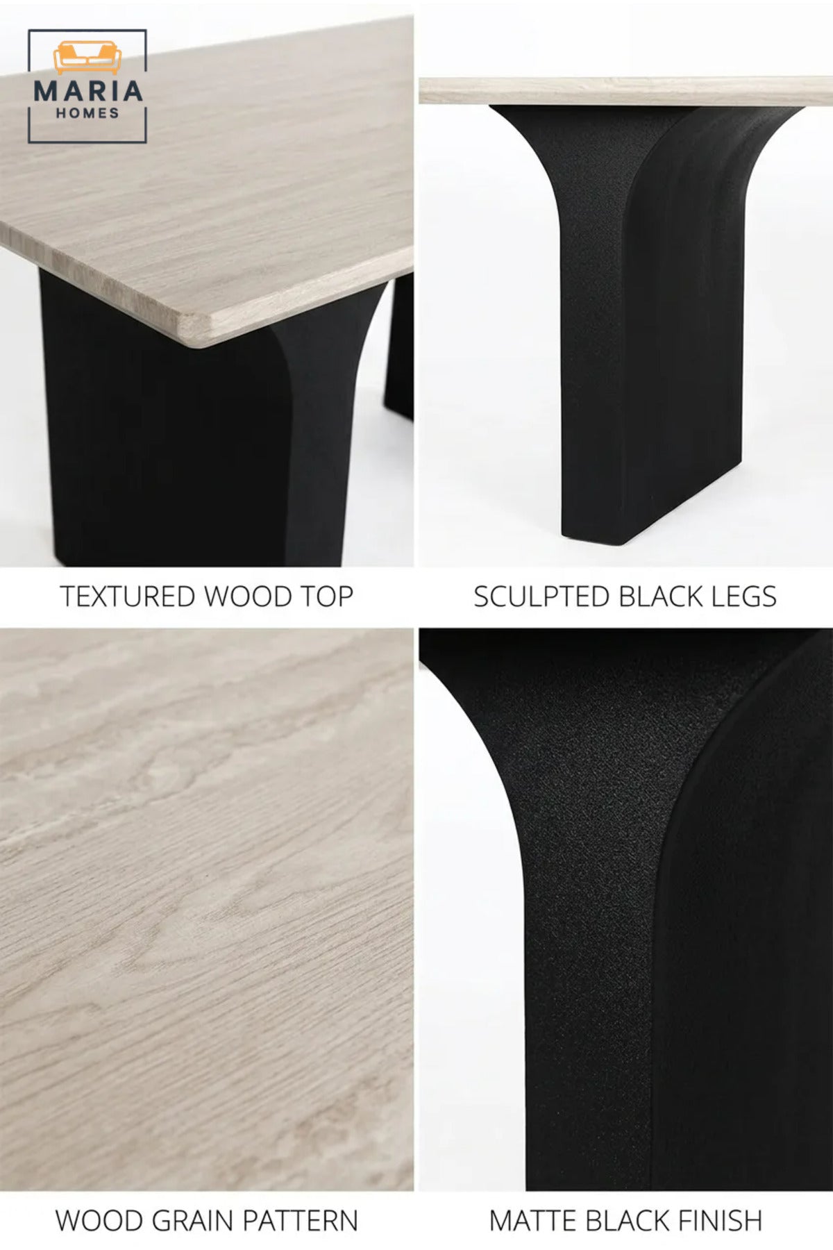 Large Rectangular Dining Table with Wooden Top and Curved Pedestal Legs, Modern Table for Dining Room, Kitchen, Café, Restaurant and Meeting Room