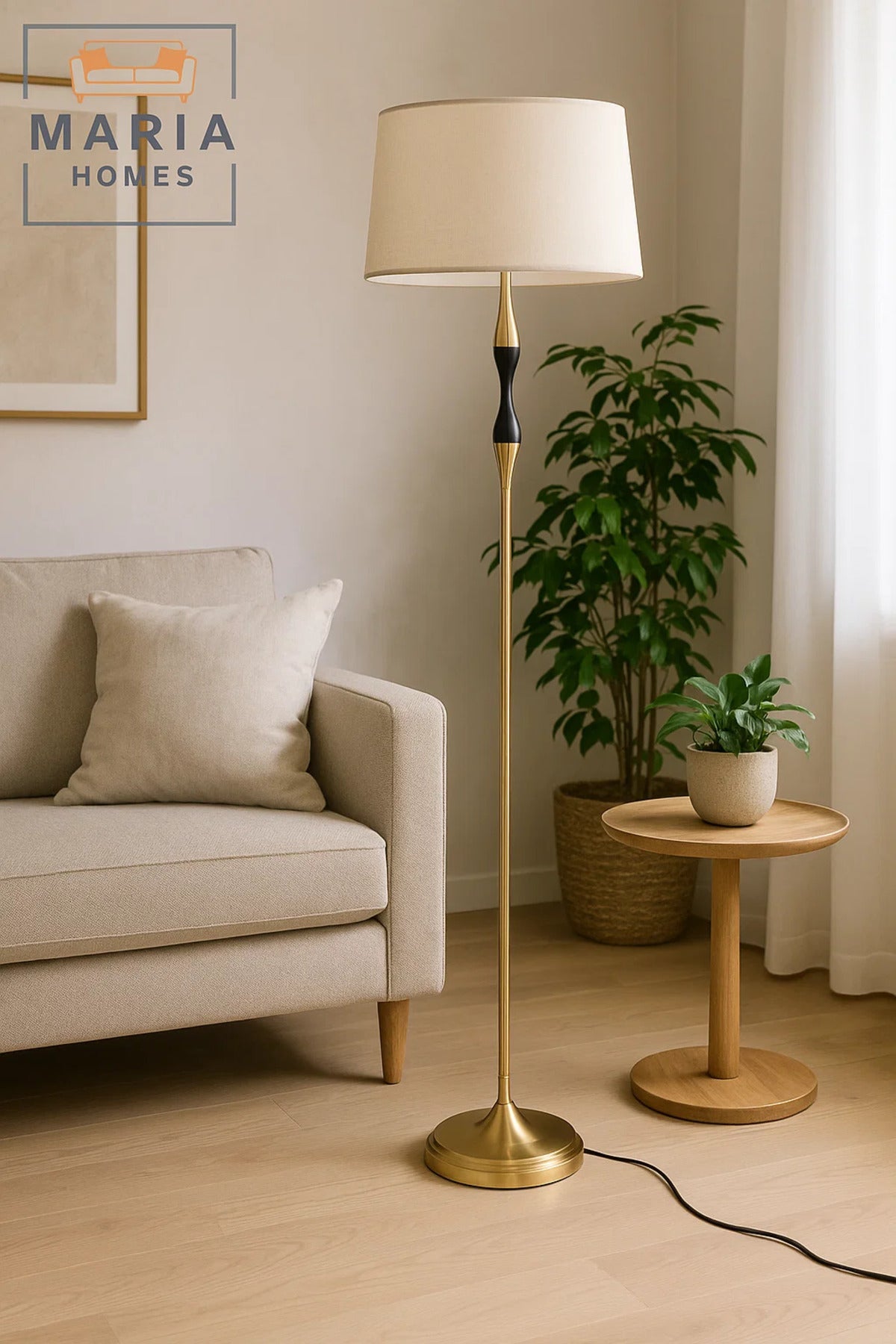 Classic Floor Lamp in Brown and Black with Gold Base