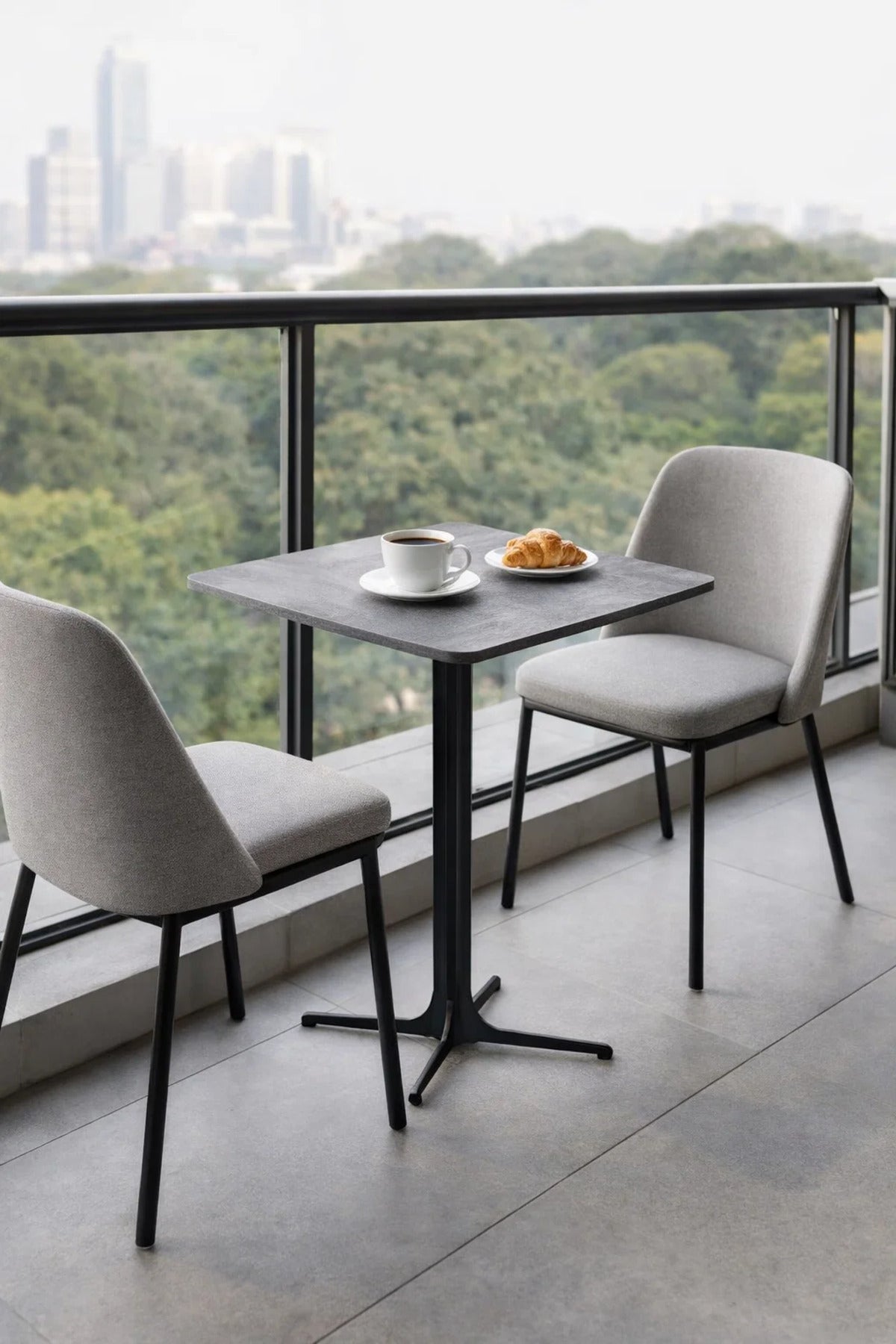 Modern Grey Coffee Table with Black Base, 60x60x75 CM modern grey coffee Dinner