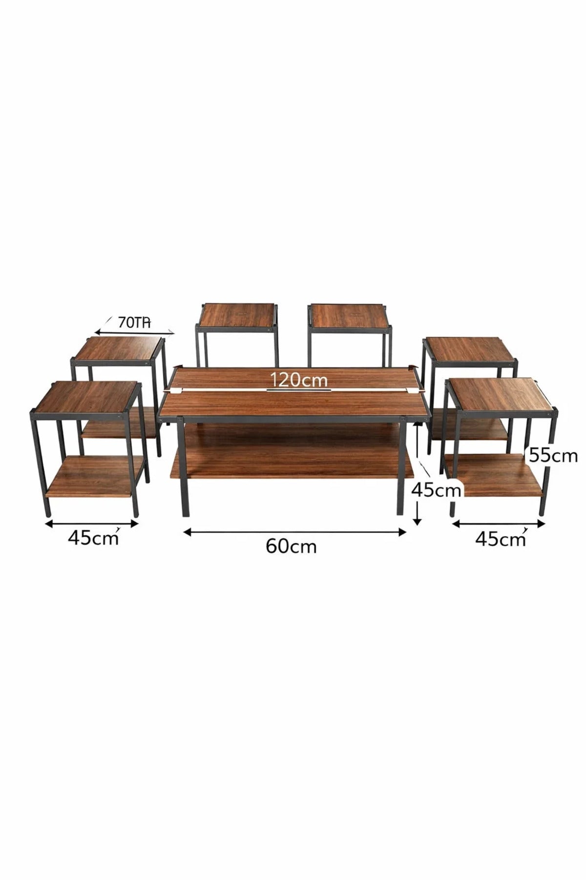 Modern Brown Coffee Table Set with 6 Side Tables and Shelf modern brown coffee Center