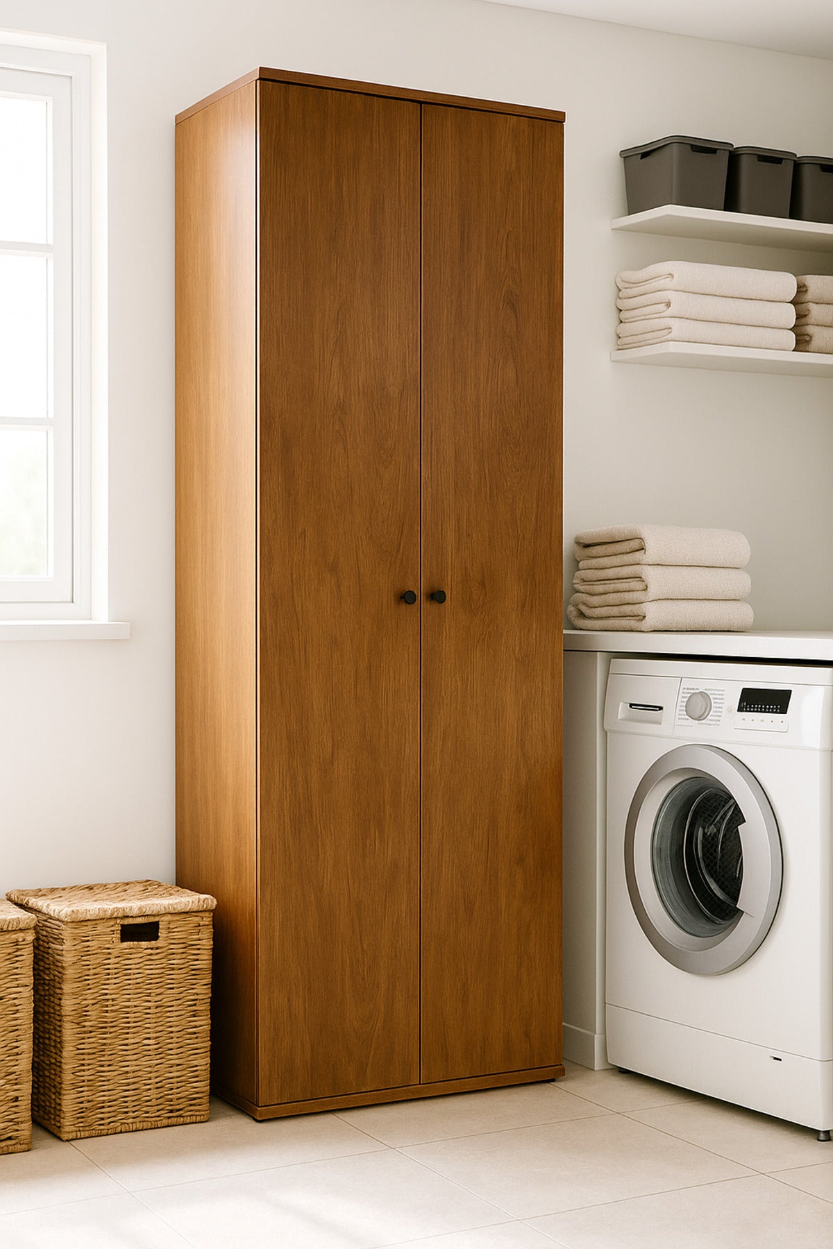 Modern Brown Wooden Wardrobe √ê 196_62_36 cm | Elegant 2-Door Storage Cabinet for Bedroom or Office
