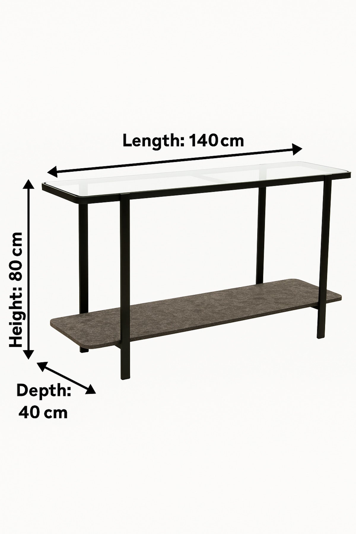 Modern Glass Console Table with Black Metal Frame & Bottom Shelf Ð 140_40_80 cm