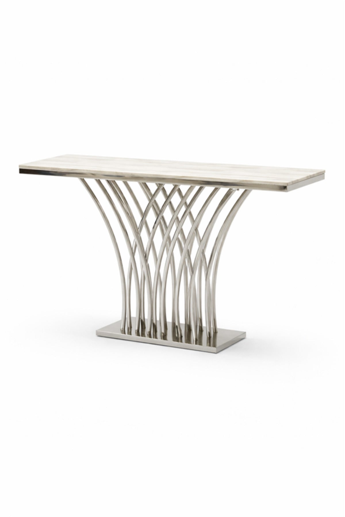 Modern Marble Top Console Table with Silver Metal Base 140 _ 40 cm