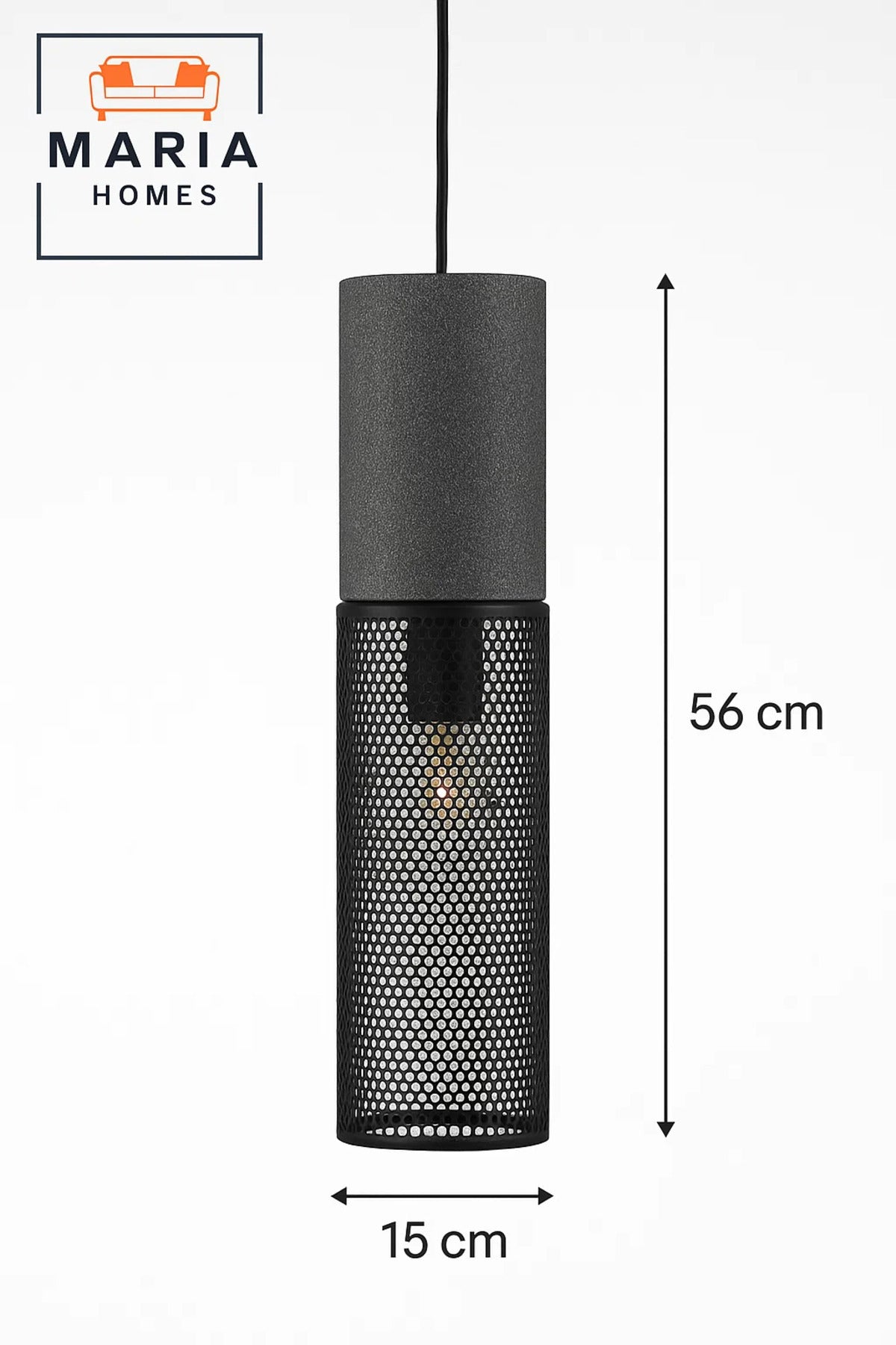 Tall Cylindrical Black Mesh Pendant Light