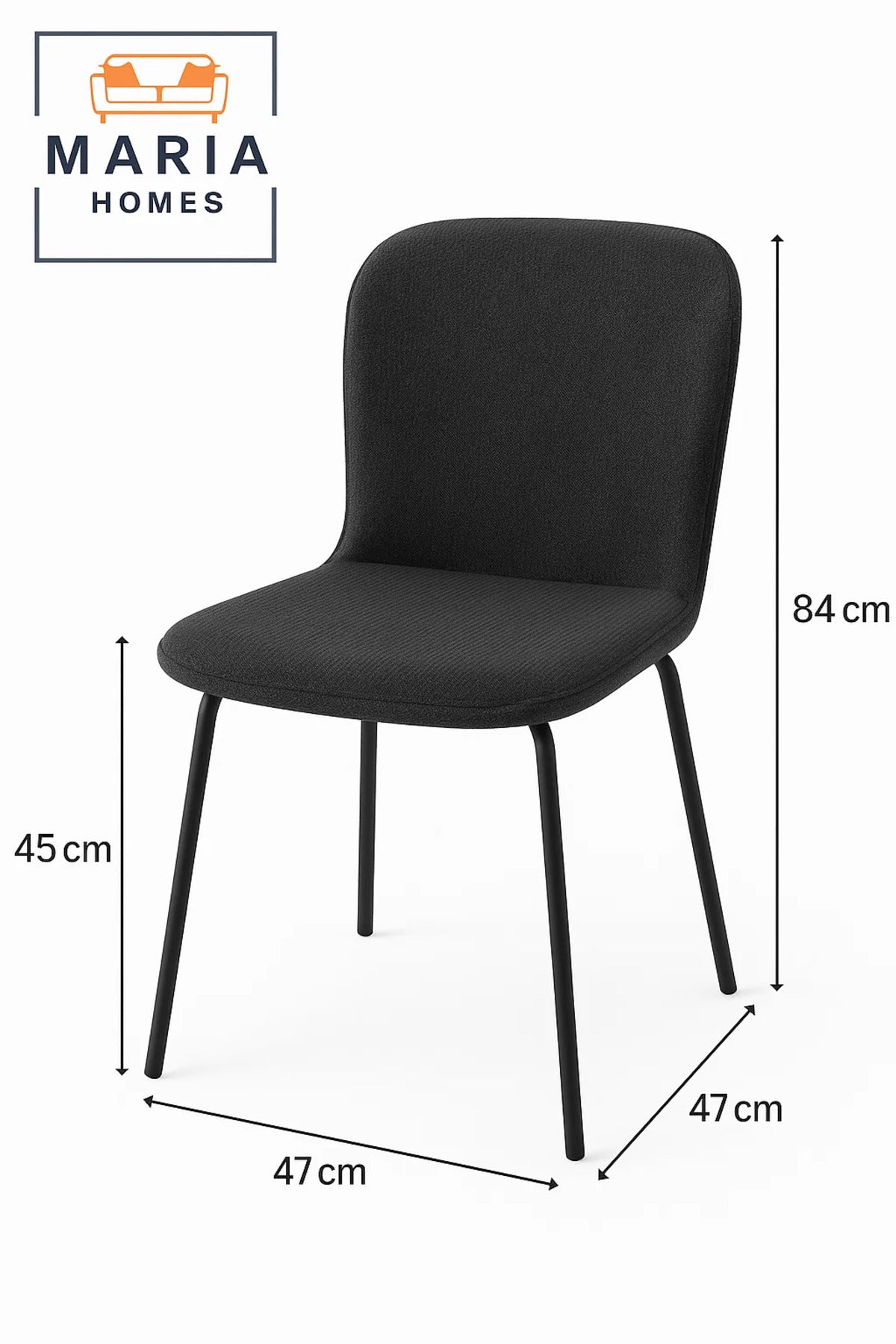Modern Black Fabric Dining Chair Ð Upholstered Seat with Black Metal Legs for Home, Office, CafŽ