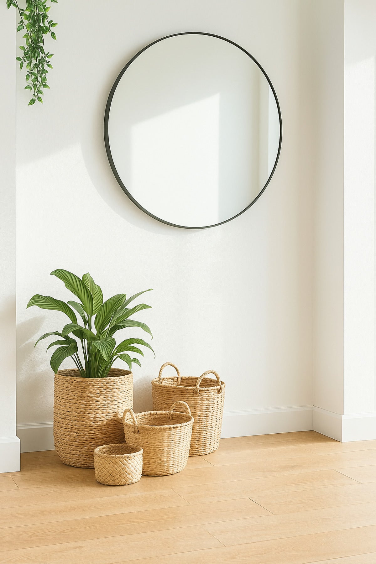 Round Wall Mirror with Black Frame Ð 100 cm Modern Decorative Mirror for Home