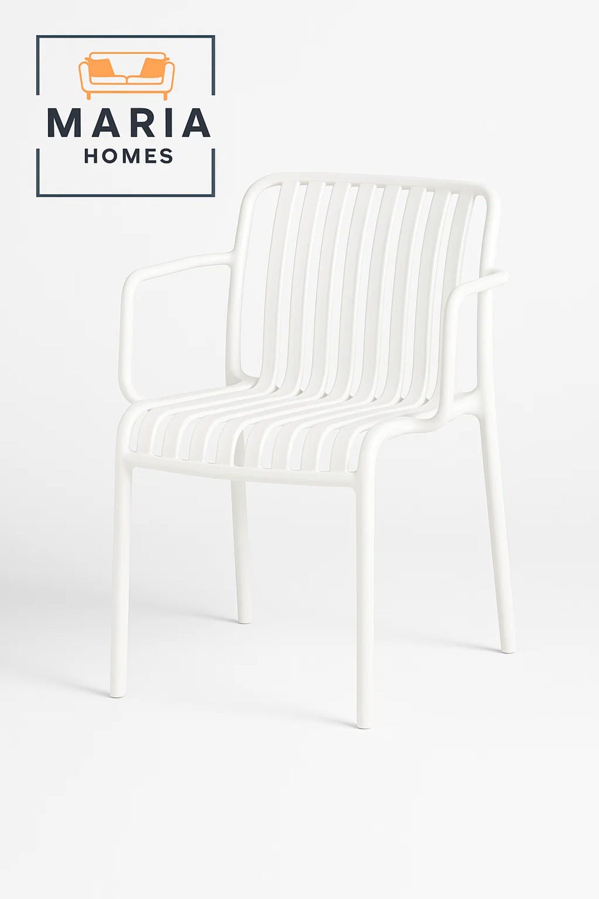 White Plastic Armchair with Slatted Design Ð Stackable Outdoor Chair for Garden or Patio