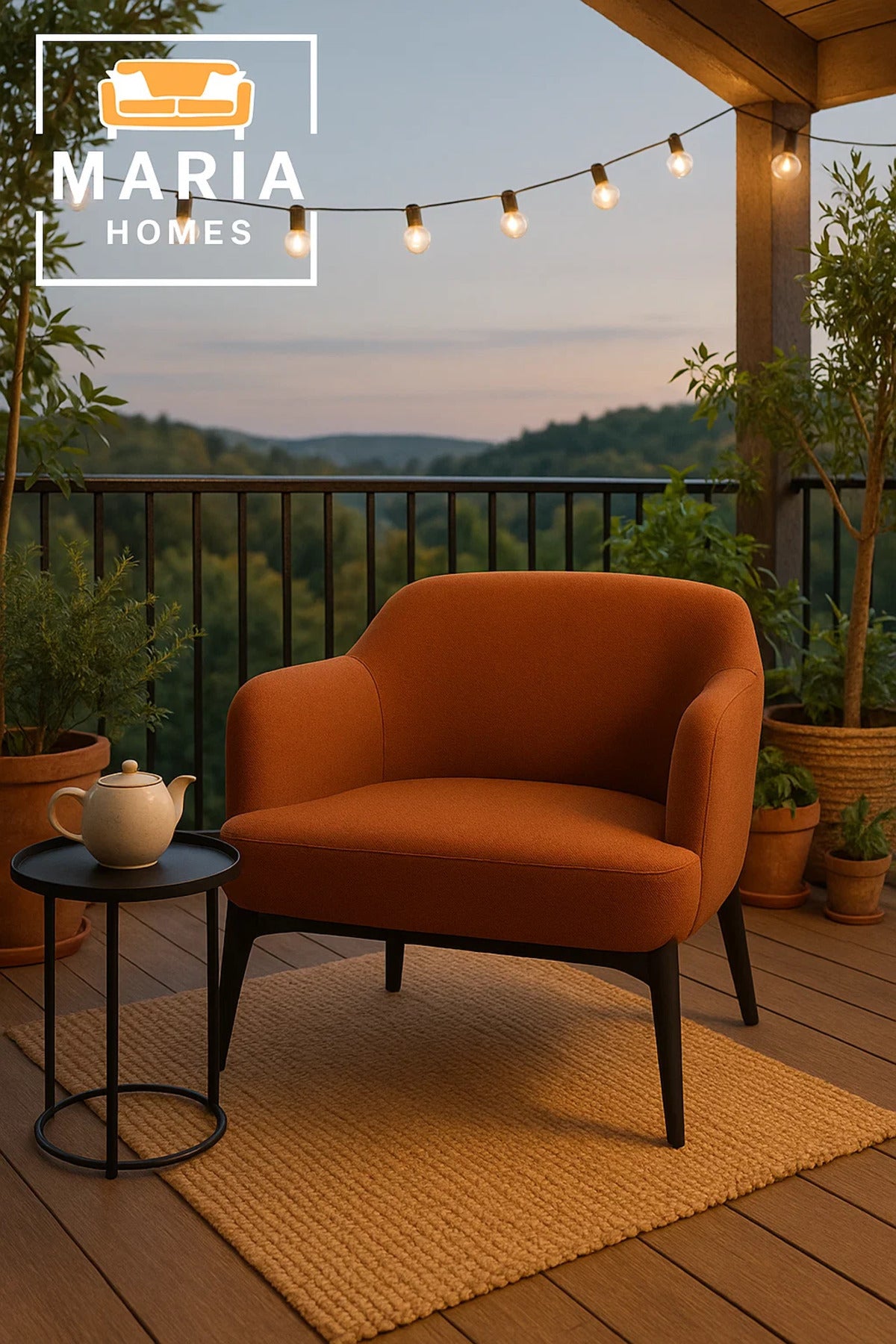 Modern Rust Fabric Armchair with Black Legs
