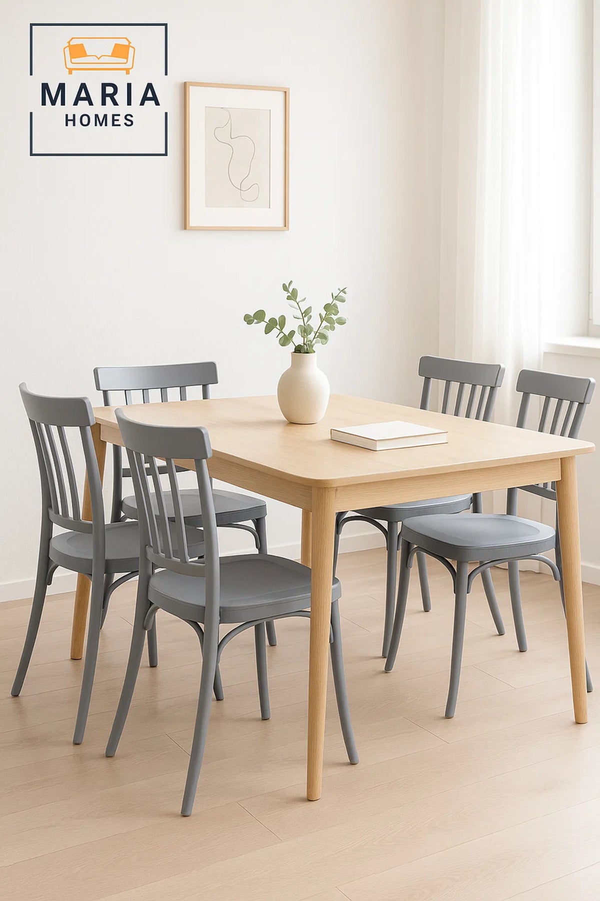 Grey Plastic Cafe Chair Modern Stackable Dining Chair with Vertical Slat Back for Indoor and Outdoor