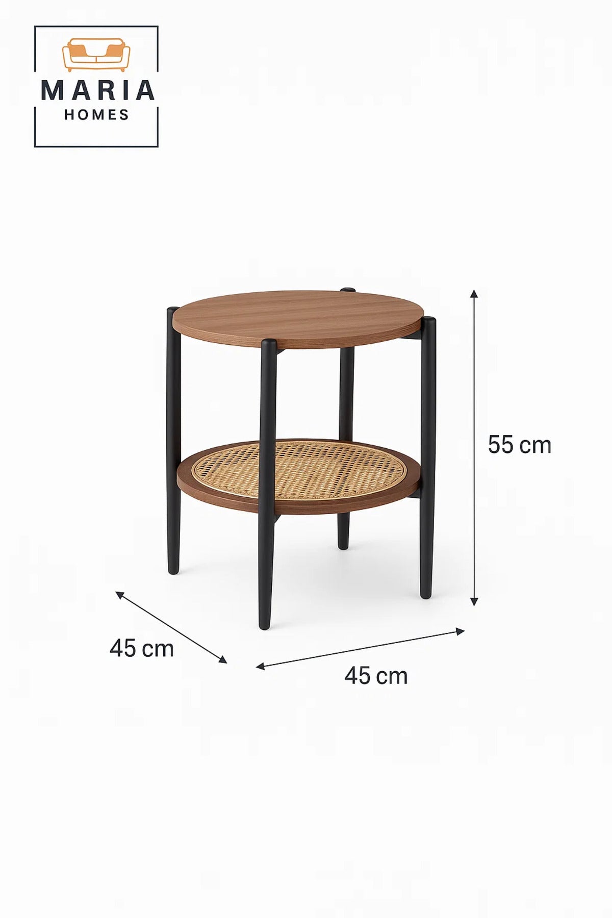 Modern Brown Side Table √ê Round Coffee Table with Rattan Storage Shelf 45_45_55 cm