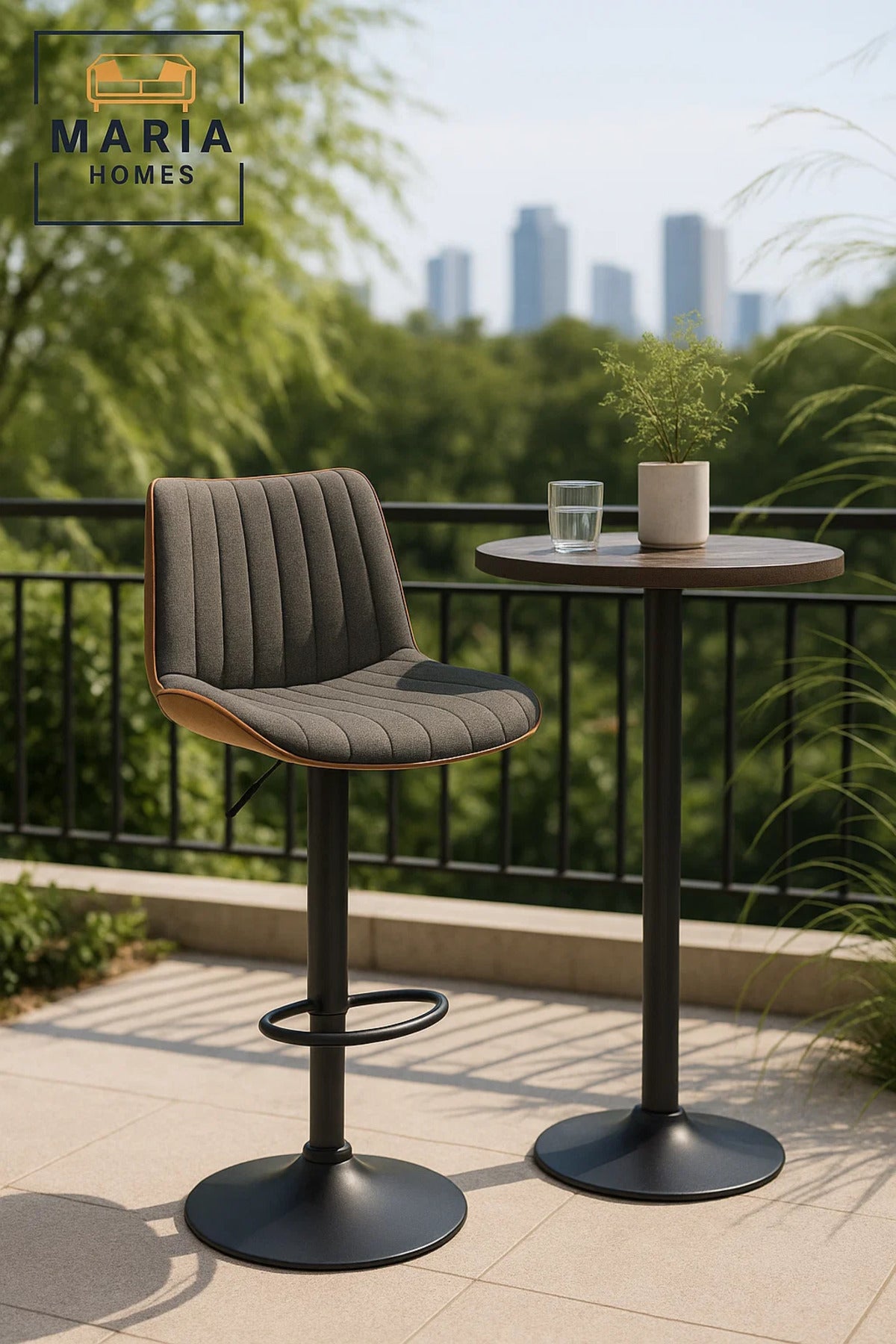 Dark Grey Adjustable Swivel Bar Stool for Kitchen Island & Counter, Soft Padded Modern Chair