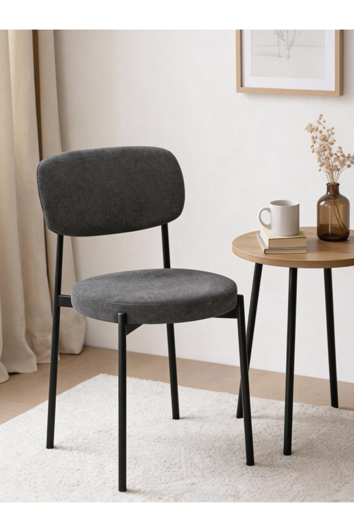Grey Fabric Dining Chair 80x46x49cm Modern grey fabric dining Kitchen