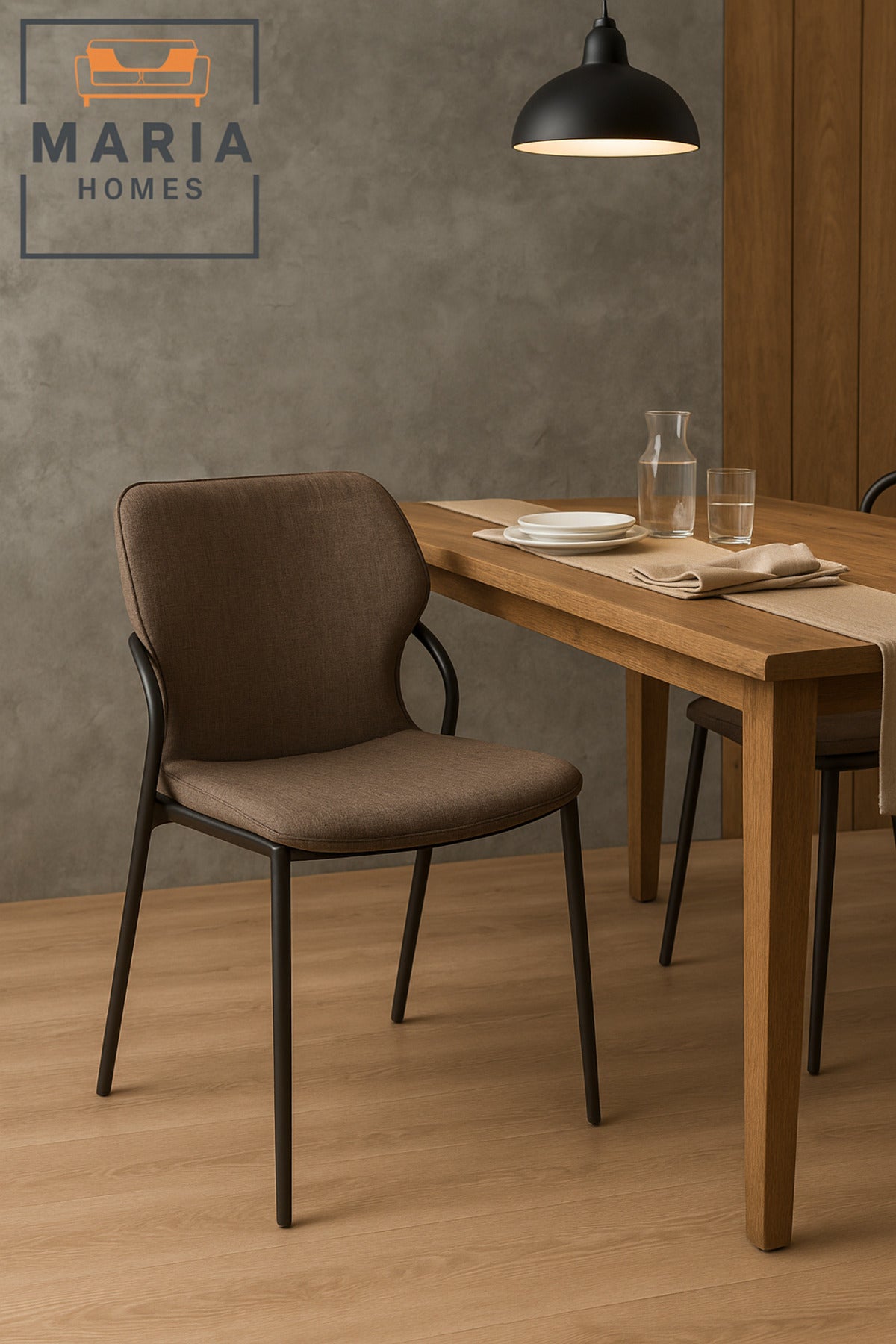 Modern Coffee Fabric Chair Cushioned Seat with Black Metal Frame