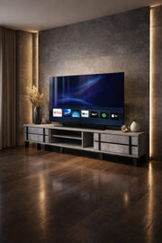 Industrial Style Grey TV Table Media Console with Black Accents for Modern Living Room 200cm