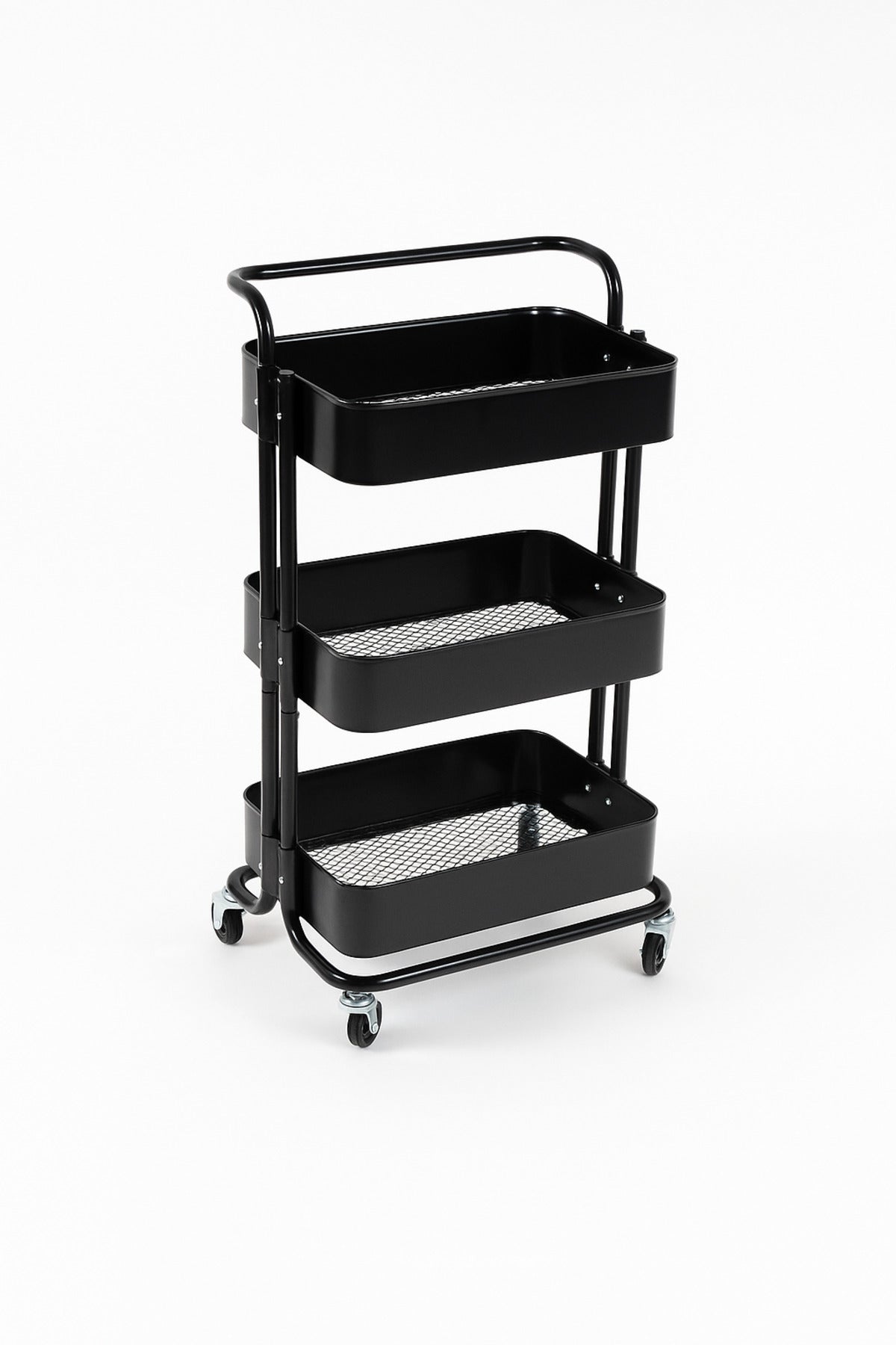 3-Layer Black Metal Storage Trolley with Wheels Ð Modern Rolling Organizer Cart