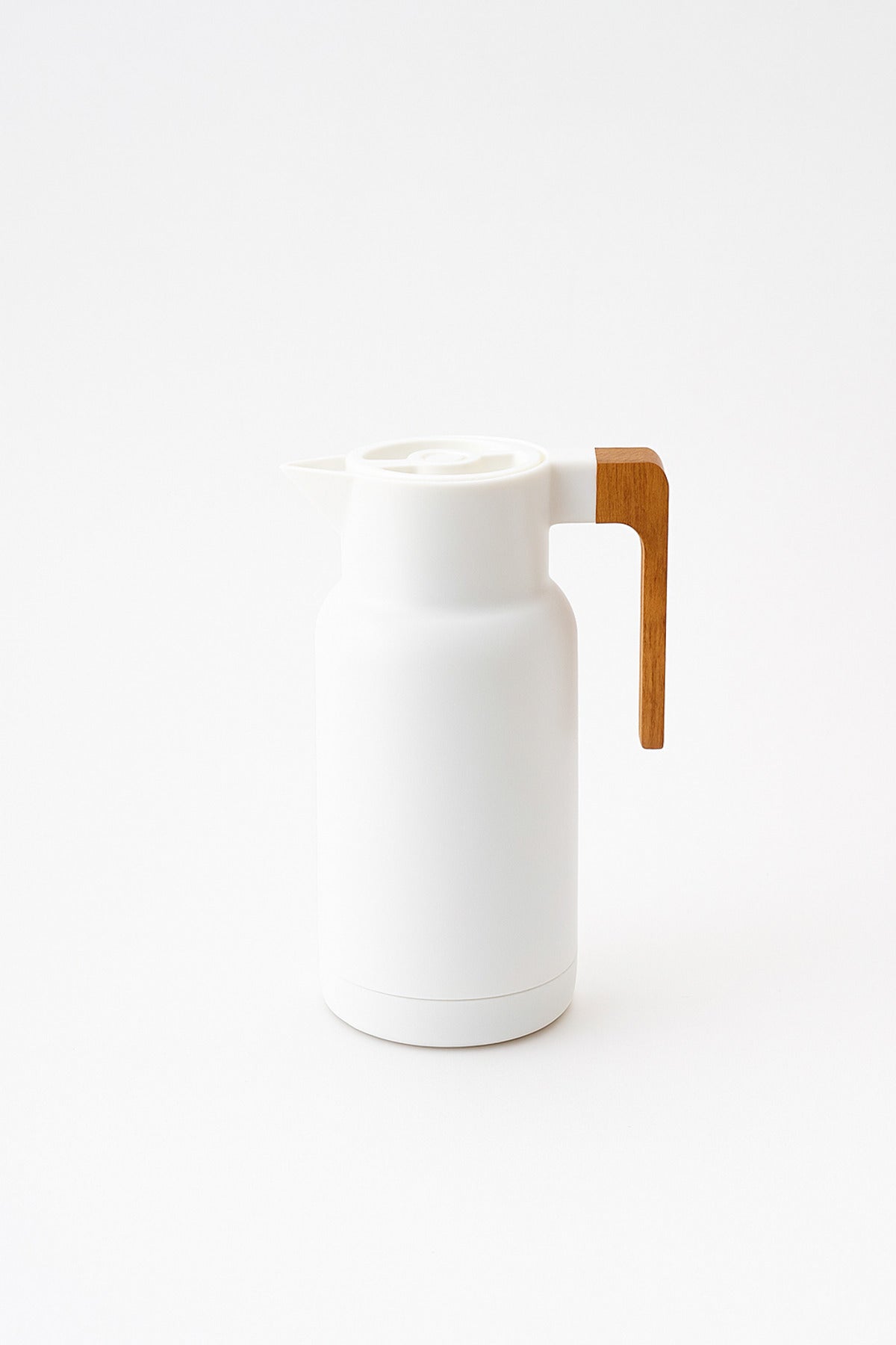 White Thermal Flask with Wooden Handle √ê Modern Insulated Coffee and Tea Jug