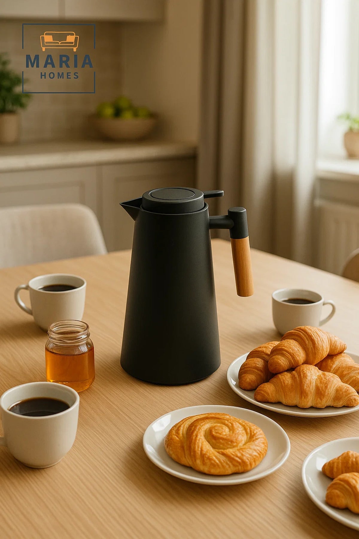 Matte Black Thermal Insulated Jug with Wooden Handle