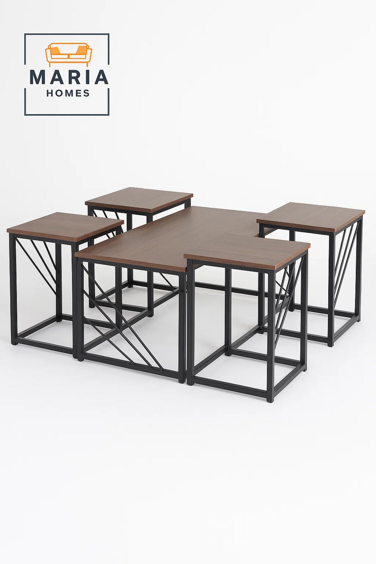 Modular Coffee Table Set Ð Industrial Metal Frame, Wood Finish
