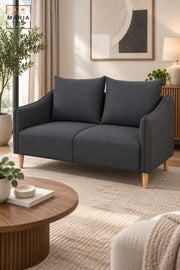 Modern 2 Seater Fabric Sofa with Soft Back Cushions, Comfortable Loveseat with Armrests and Wooden Legs for Living Room, Bedroom & Lounge
