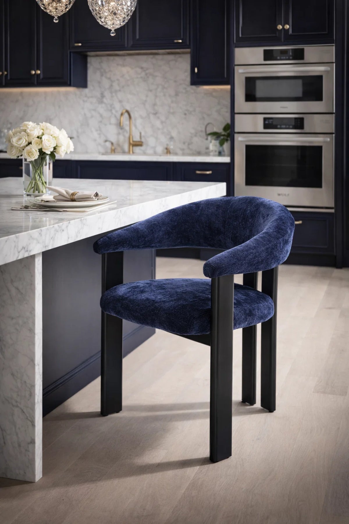 Blue Armchair with Black Wooden Legs, 79x49x48 CM blue armchair Dining Room Chair