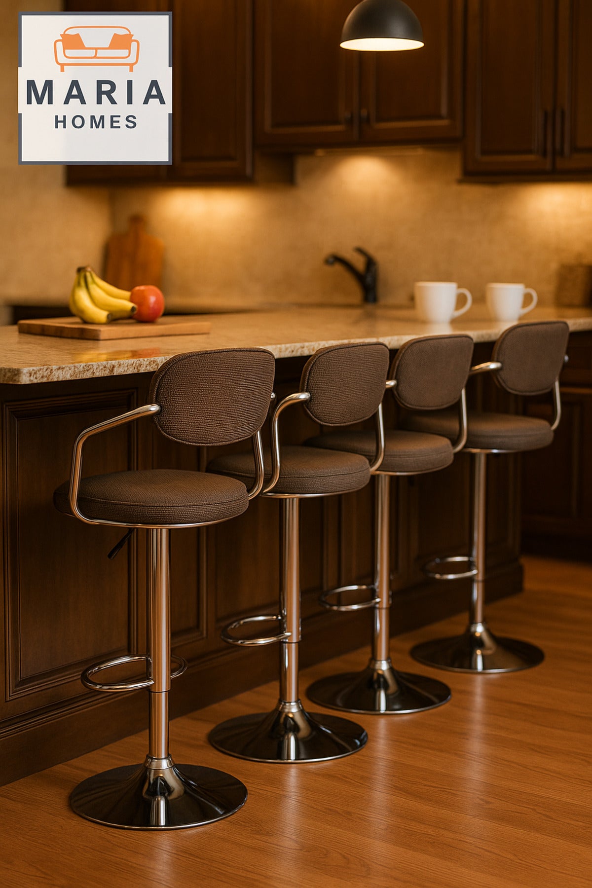 Adjustable Brown Bar Stool with Chrome Base and Backrest Ð Swivel Counter Chair for Kitchen & Bar