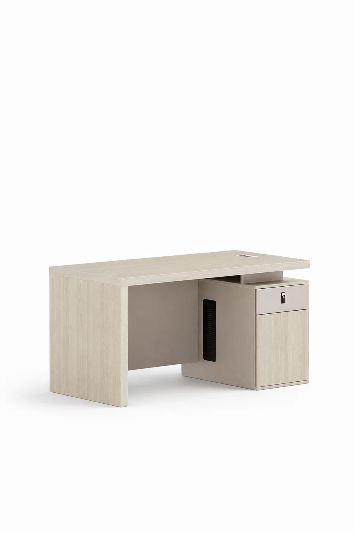 Modern Beige Office Desk 140cm with Side Cabinet and Lockable Drawer for Professional Workspace