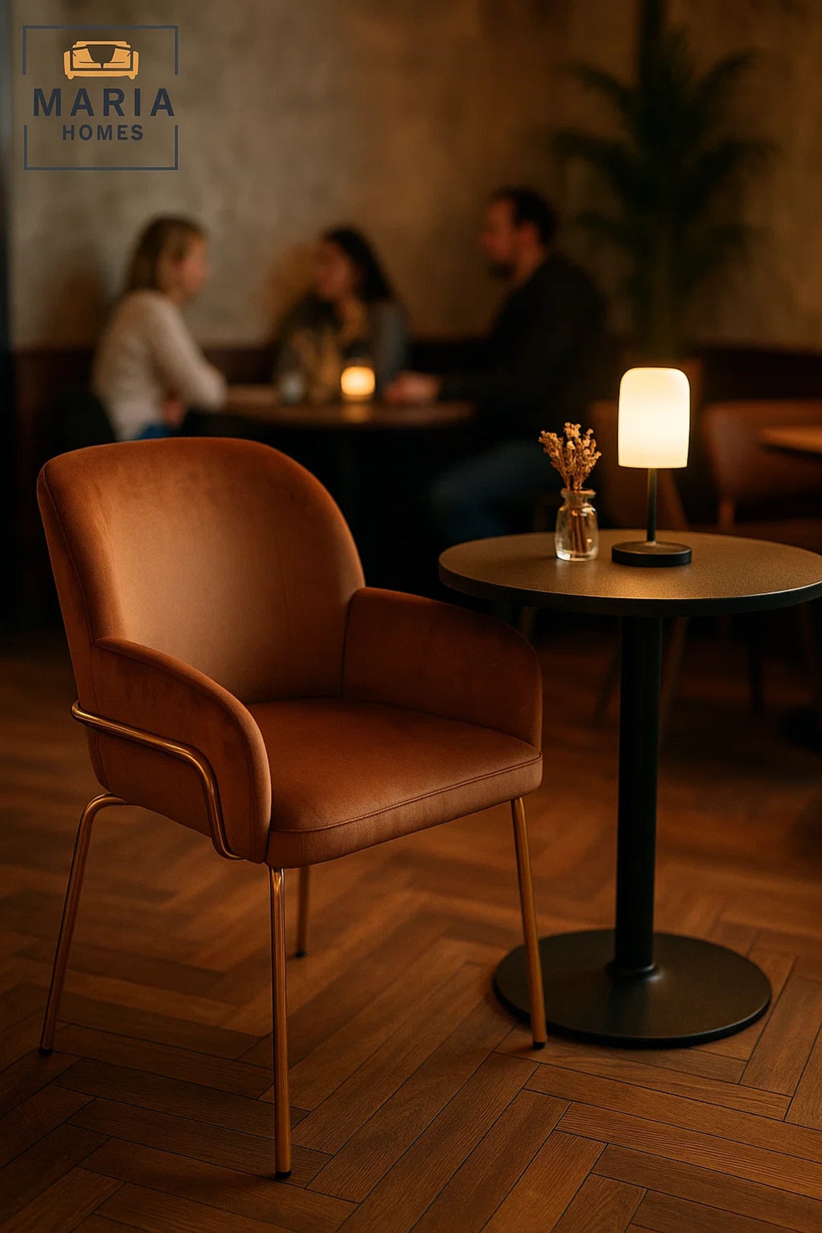 Luxury Modern Velvet Dining Chair with Armrest & Gold Legs, Comfortable Accent Chair for Home