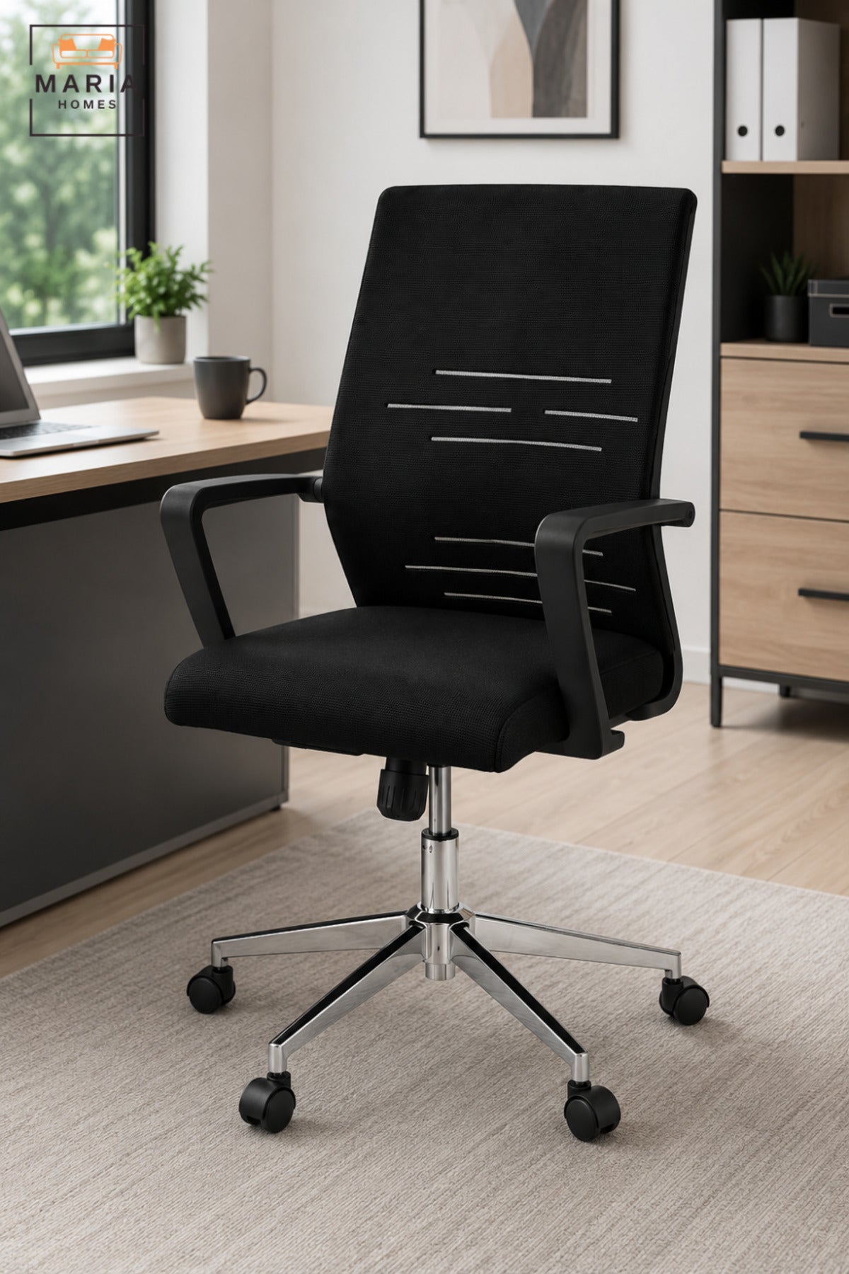 Modern Ergonomic Office Chair with High Back, Armrests, Padded Seat, Swivel Base, Adjustable Height and Rolling Wheels for Home Office & Workspace
