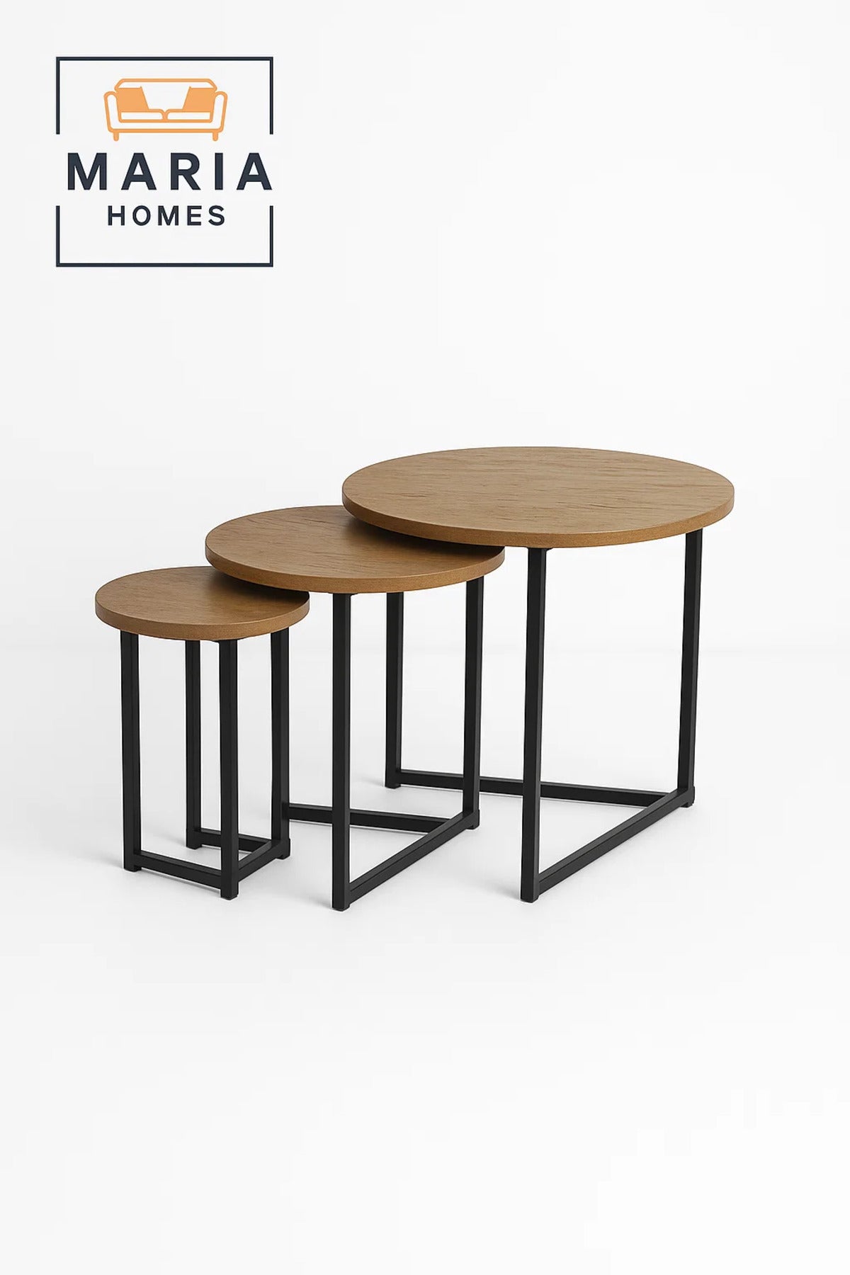 Round Nesting Side Table Set Ð Wood Top & Black Frame