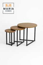Round Nesting Side Table Set Ð Wood Top & Black Frame