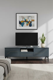 Modern Grey TV table with Gold Accents and Open Storage